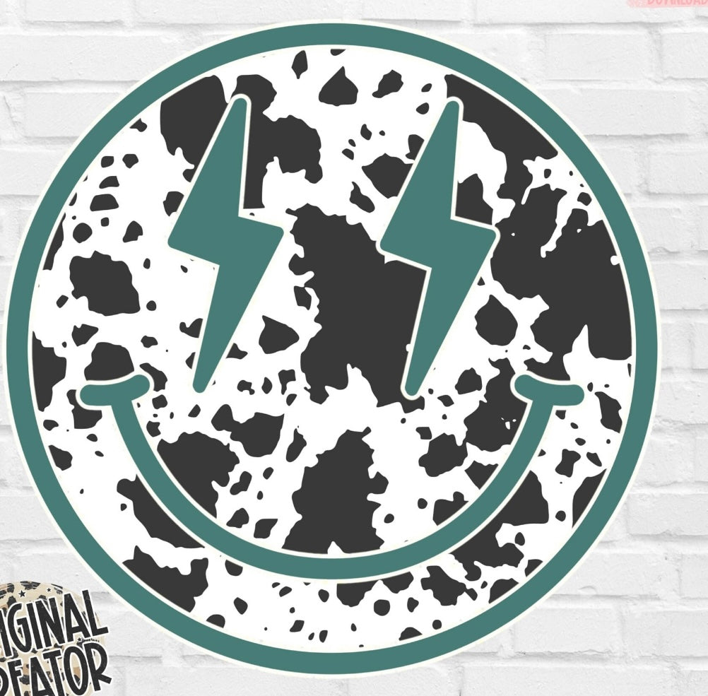 Cowprint Teal Smiley
