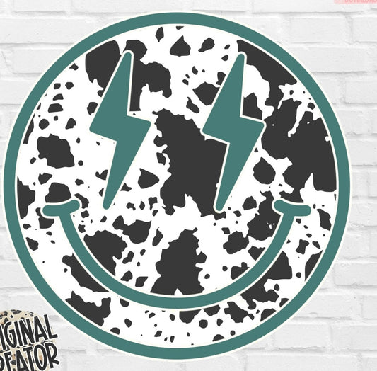 Cowprint Teal Smiley