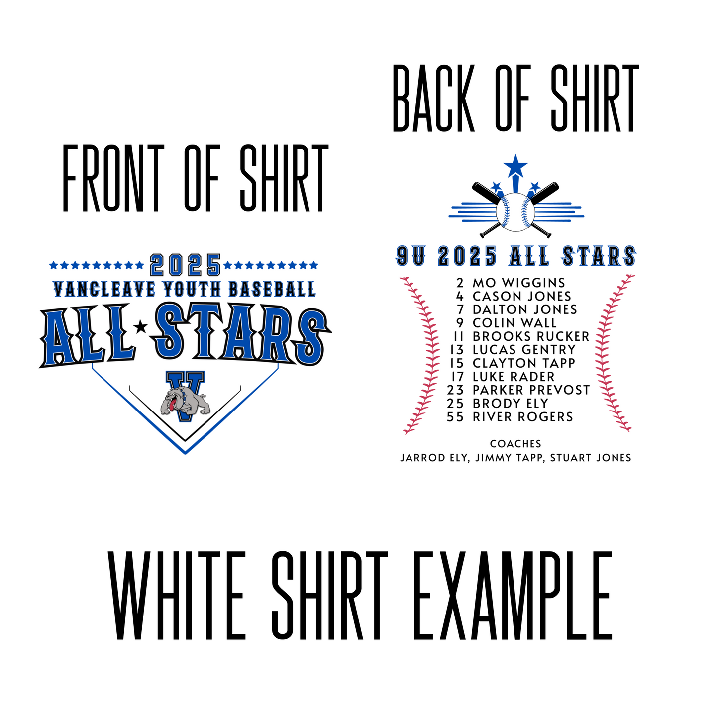 Vancleave Youth Baseball All Stars League 2025 - spirit shirts YOUTH SIZES
