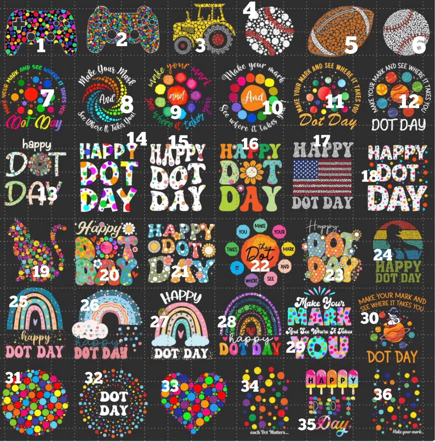 Dot Day Tees -  You must type design # in the special instructions box. Scroll down for instructions on how