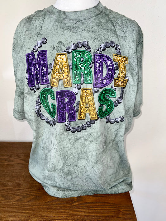 Mardi Gras with beads Faux Embroidery - direct to film