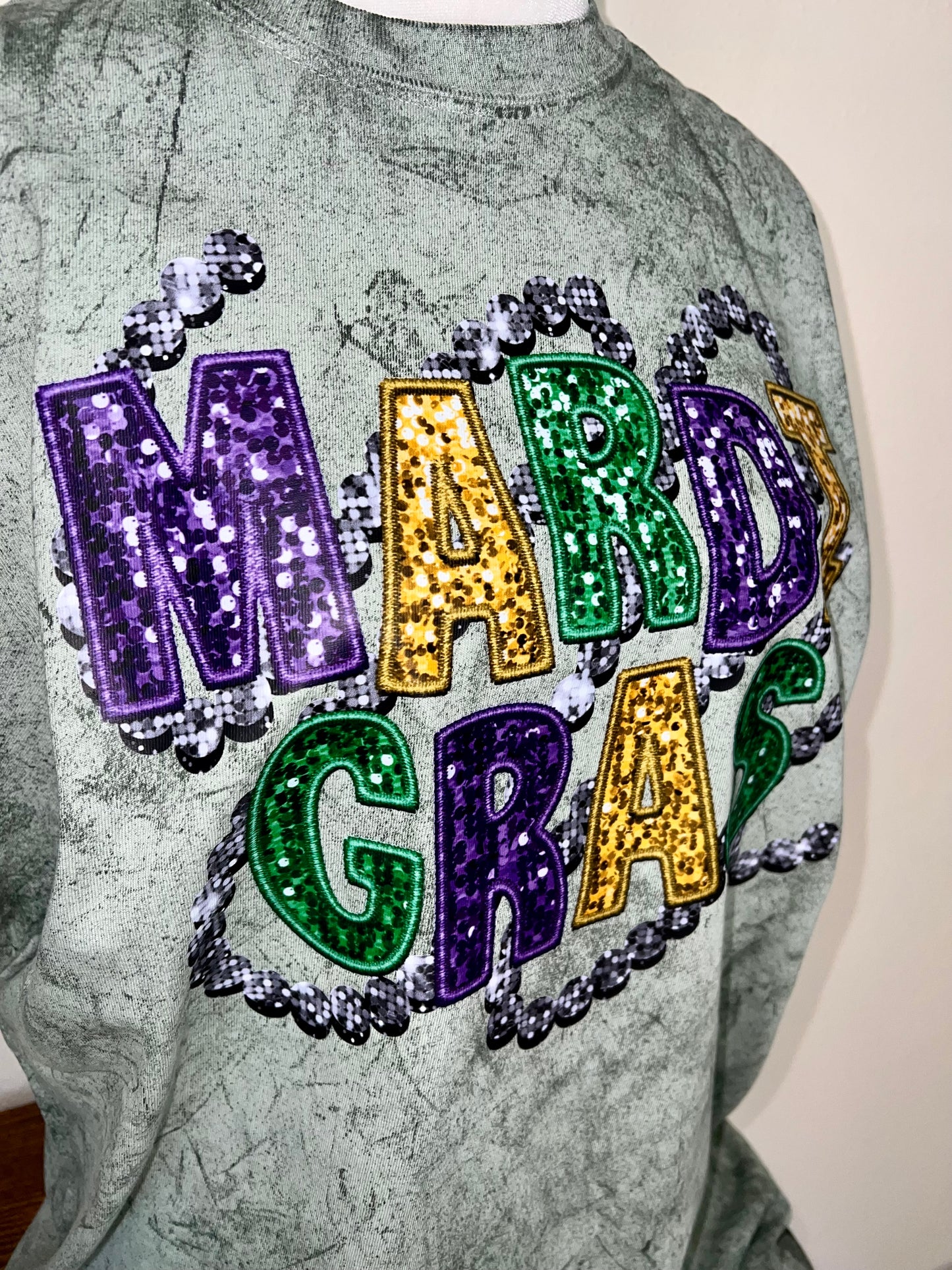 Mardi Gras with beads Faux Embroidery - direct to film
