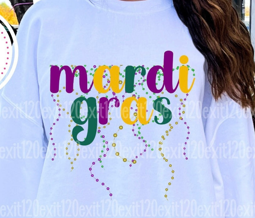 Mardi Gras Script with Beads - sublimation