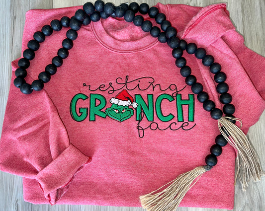 Resting Grinch Face embroidered sweatshirt