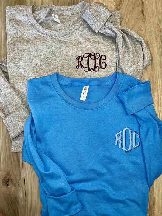Embroidery initial tees (sweatshirt, short sleeve tshirt, long sleeve tshirt)