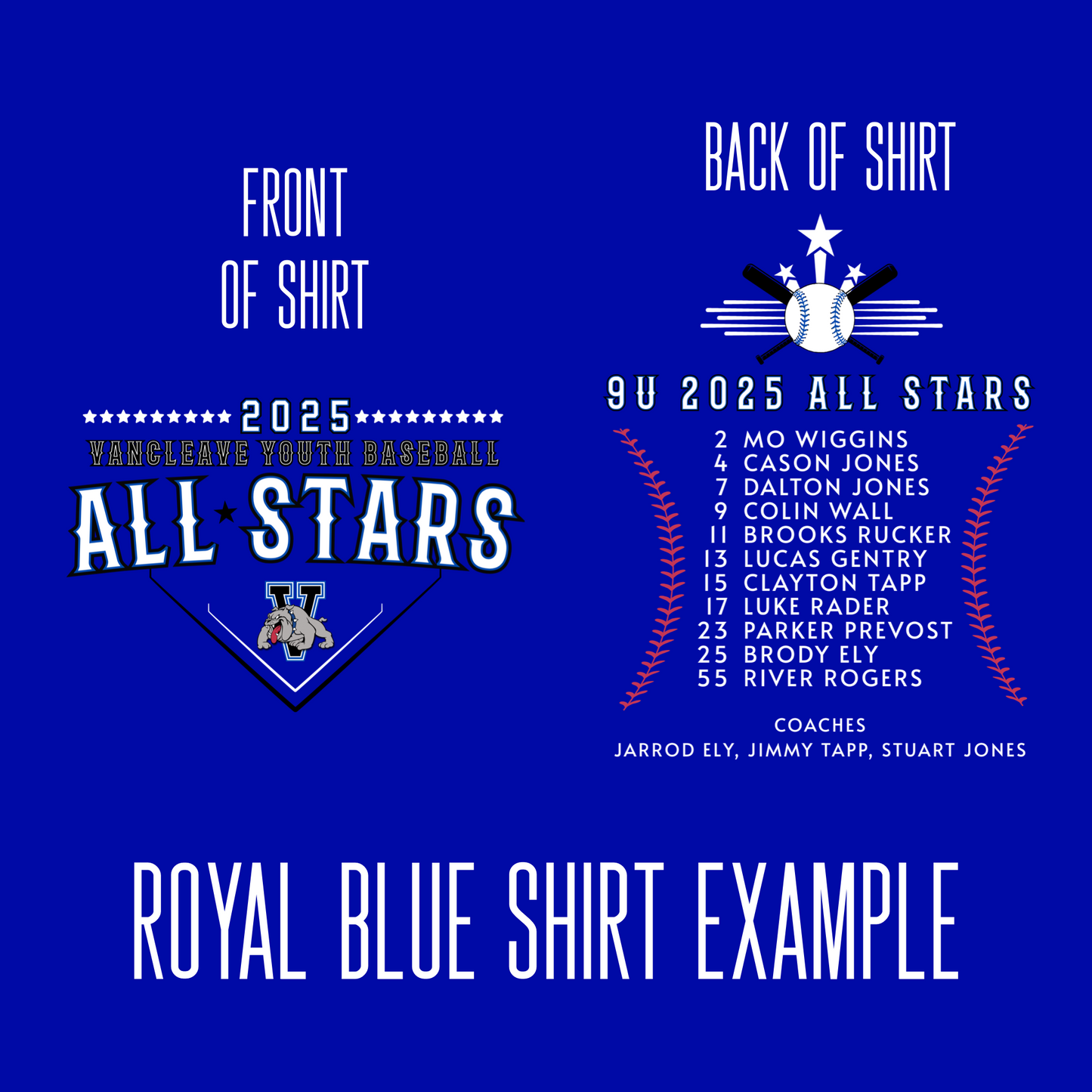Vancleave Youth Baseball All Stars League 2025 - spirit shirts YOUTH SIZES