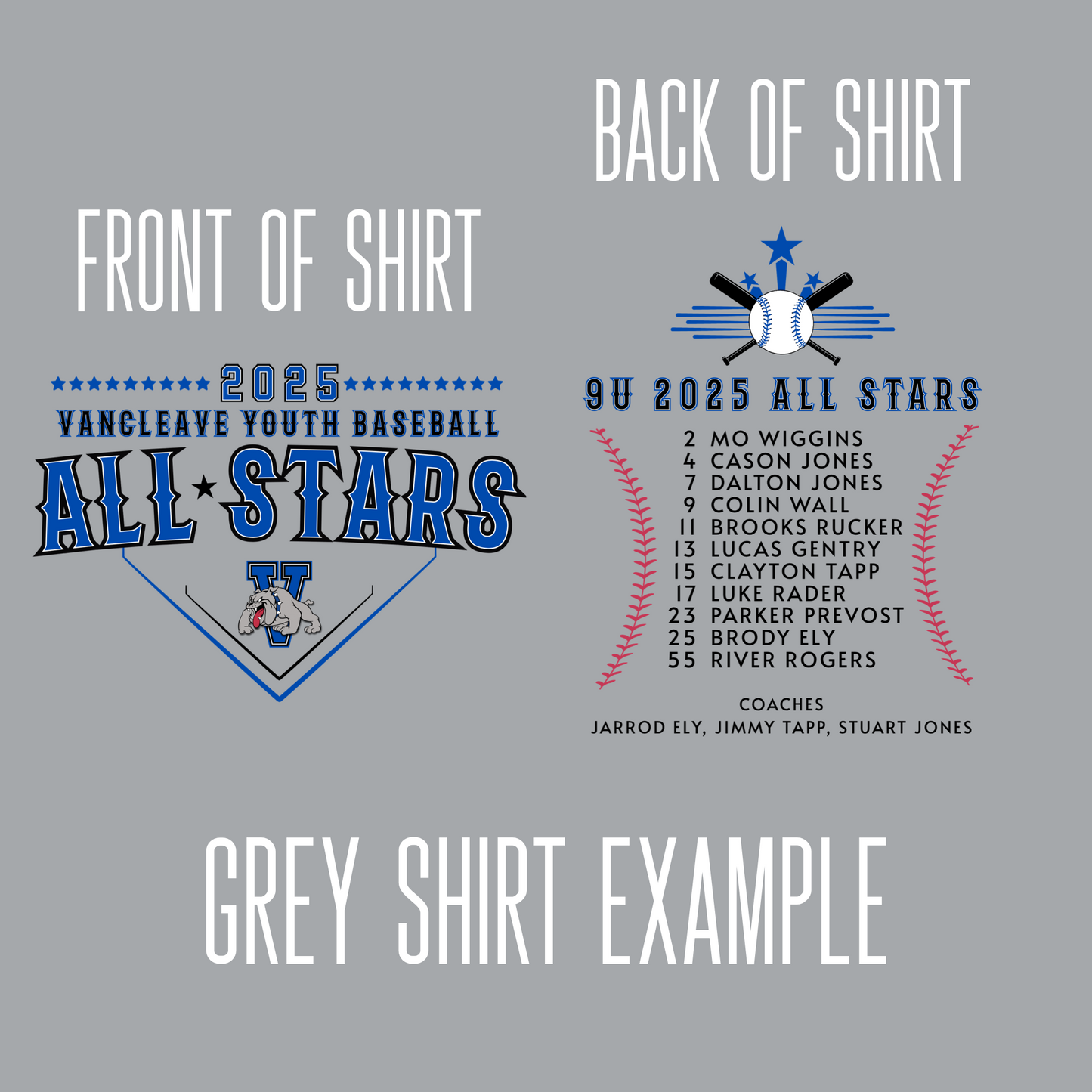 Vancleave Youth Baseball All Stars League 2025 - spirit shirts YOUTH SIZES